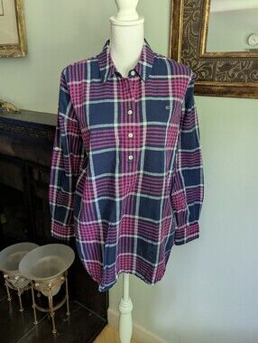 Vineyard Vines Women's 12 Harbor Plaid Relaxed Popover Tunic Shirt Pink Blue